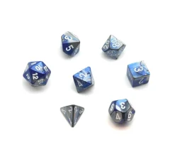 Set 7 dés multi-faces effet bleu et argenté