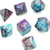 Set 7 dés multifaces effet mixé TURQUOISE/VIOLET chiffres en doré