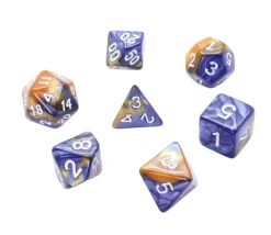 Set 7 dés multi-faces fusion bleu sombre et or