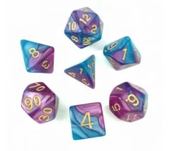 Set 7 dés multi-faces fusion bleu et violet nacré