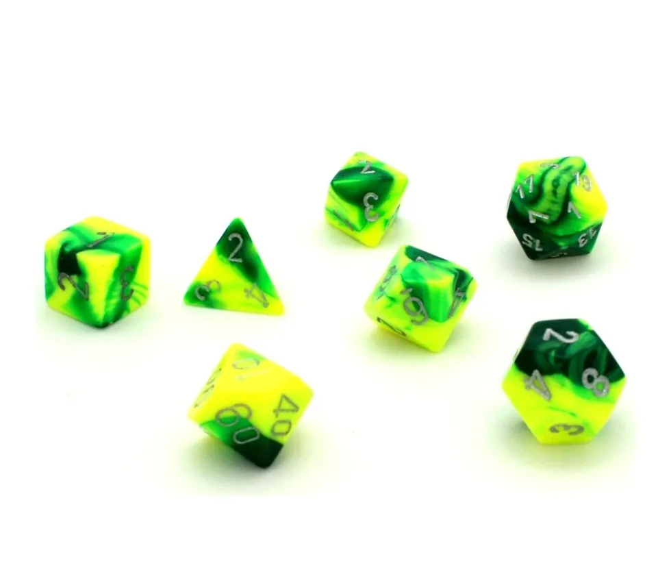 Set 7 dés multi-faces gemini jaune vert