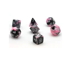 Set 7 dés multi-faces noir et rose