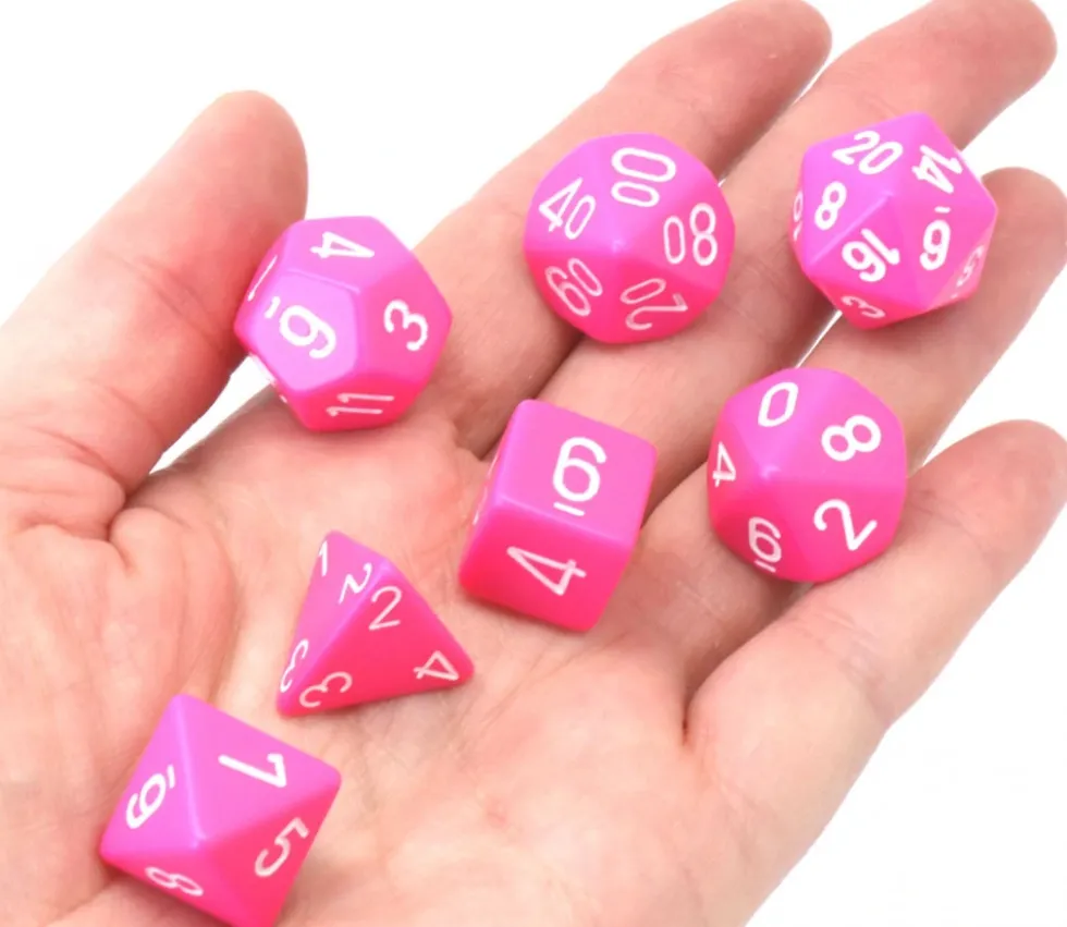 Set 7 dés multi-faces rose opaque
