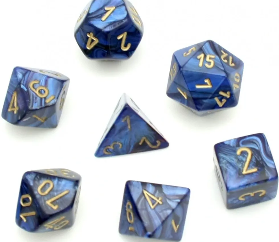 Set 7 dés multi-faces SCARAB bleu royal