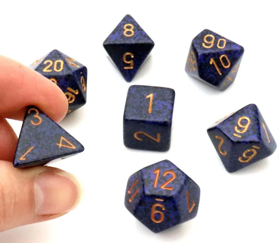 Set 7 dés multi-faces Speckled bleu nuit golden Cobalt