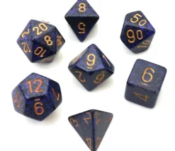 Set 7 dés multi-faces Speckled bleu nuit golden Cobalt
