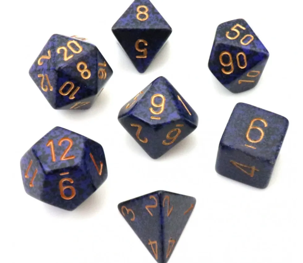 Set 7 dés multi-faces Speckled bleu nuit golden Cobalt