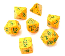 Set 7 dés multi-faces Speckled jaune rouge Lotus