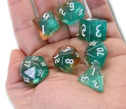 Set 7 dés multi-faces - Tranquil World marron vert