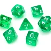 Set 7 dés multifaces translucides VERT