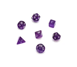 Set 7 dés multifaces translucides VIOLET