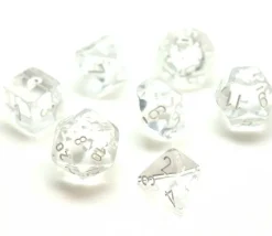 Set 7 dés multi-faces translucides transparent