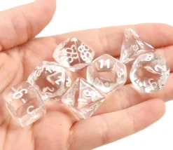Set 7 dés multi-faces translucides transparent