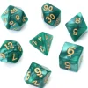 Set 7 dés multi-faces verts nacrés chiffres or