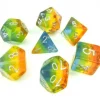 Set 7 dés multi-faces yellow aurora translucides multicolores