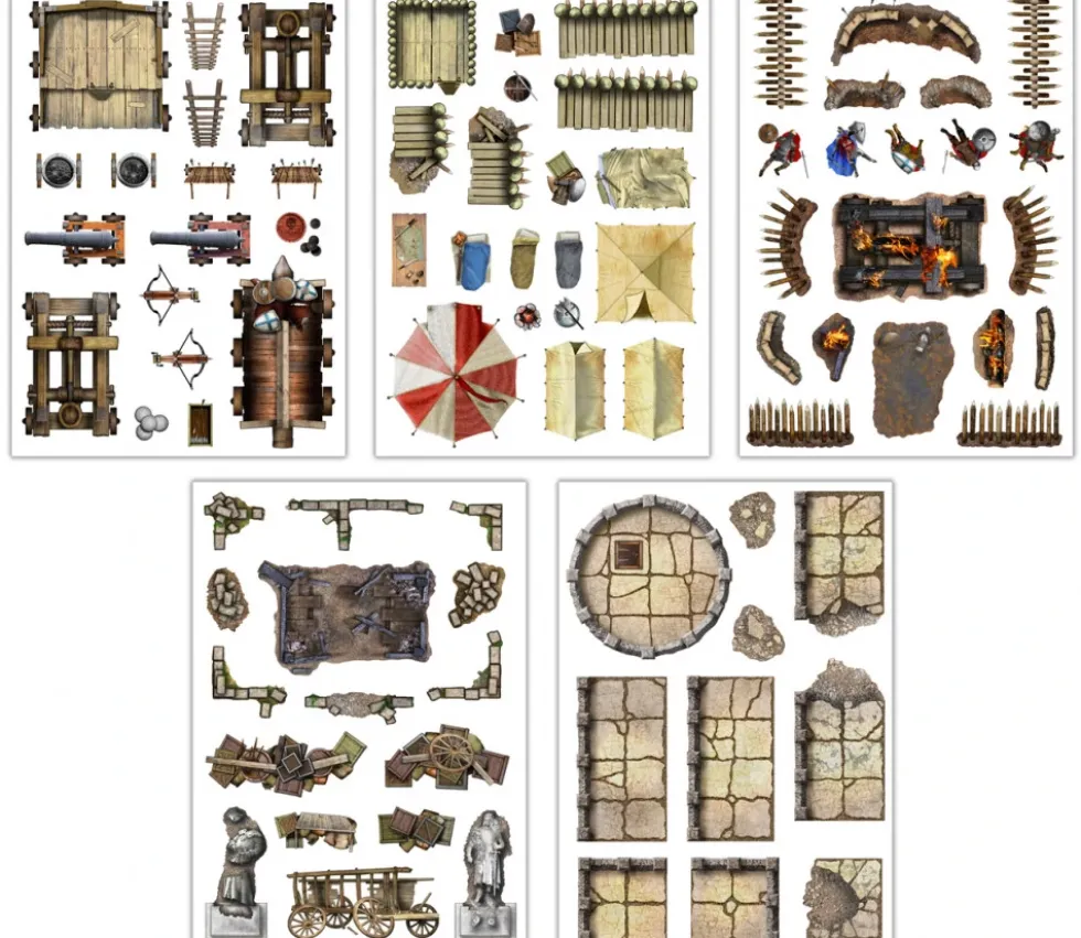 80 Stickers repositionnables décorations guerre et siège plateaux de jeux Battle Mat