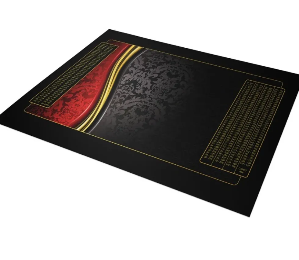 Tapis Belote 100 X 60 cm noir rouge et or grille Points joueurs