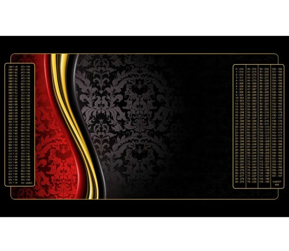 Tapis Belote 100 X 60 cm noir rouge et or grille Points joueurs