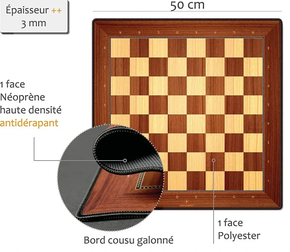 Tapis d'échecs 50 x 50 cm style bois