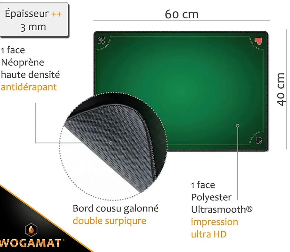 Tapis jeu Vert Belote pro - 40 x 60 cm super qualité