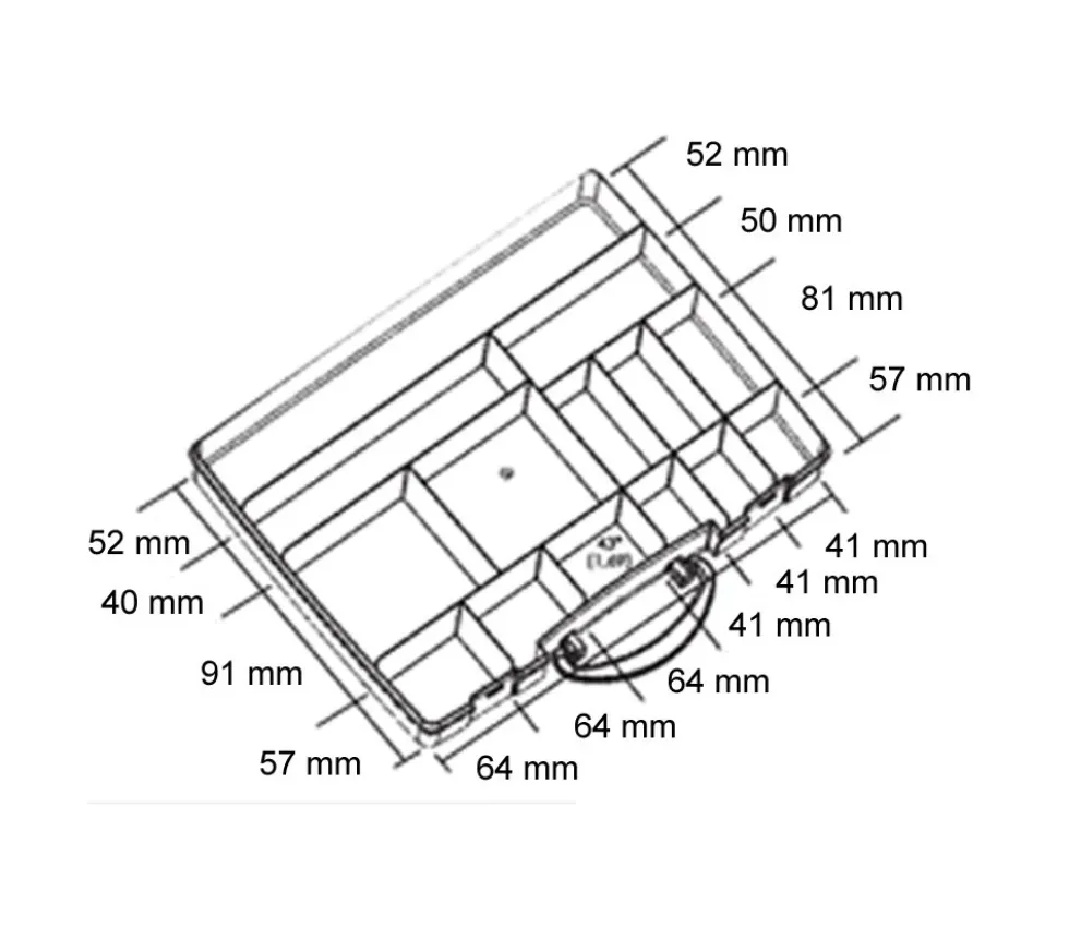 Valisette A4 avec 14 compartiments de 325 x 255 x H 56 mm vide