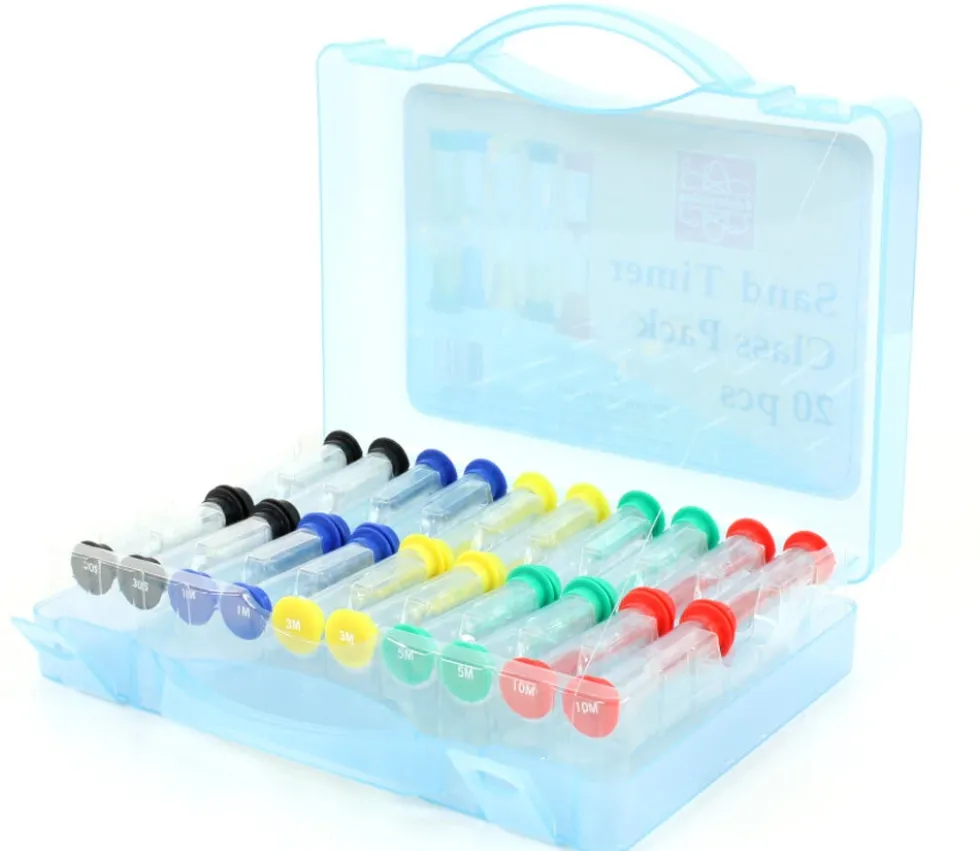 Valisette 20 sabliers pour jeux : 30 sec,1,3,5 et 10 minutes - 9 cm MM